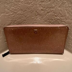 Kate Spade Zip Around Long Wallet Pink All Over Glitter Girlie Sparkle Evening